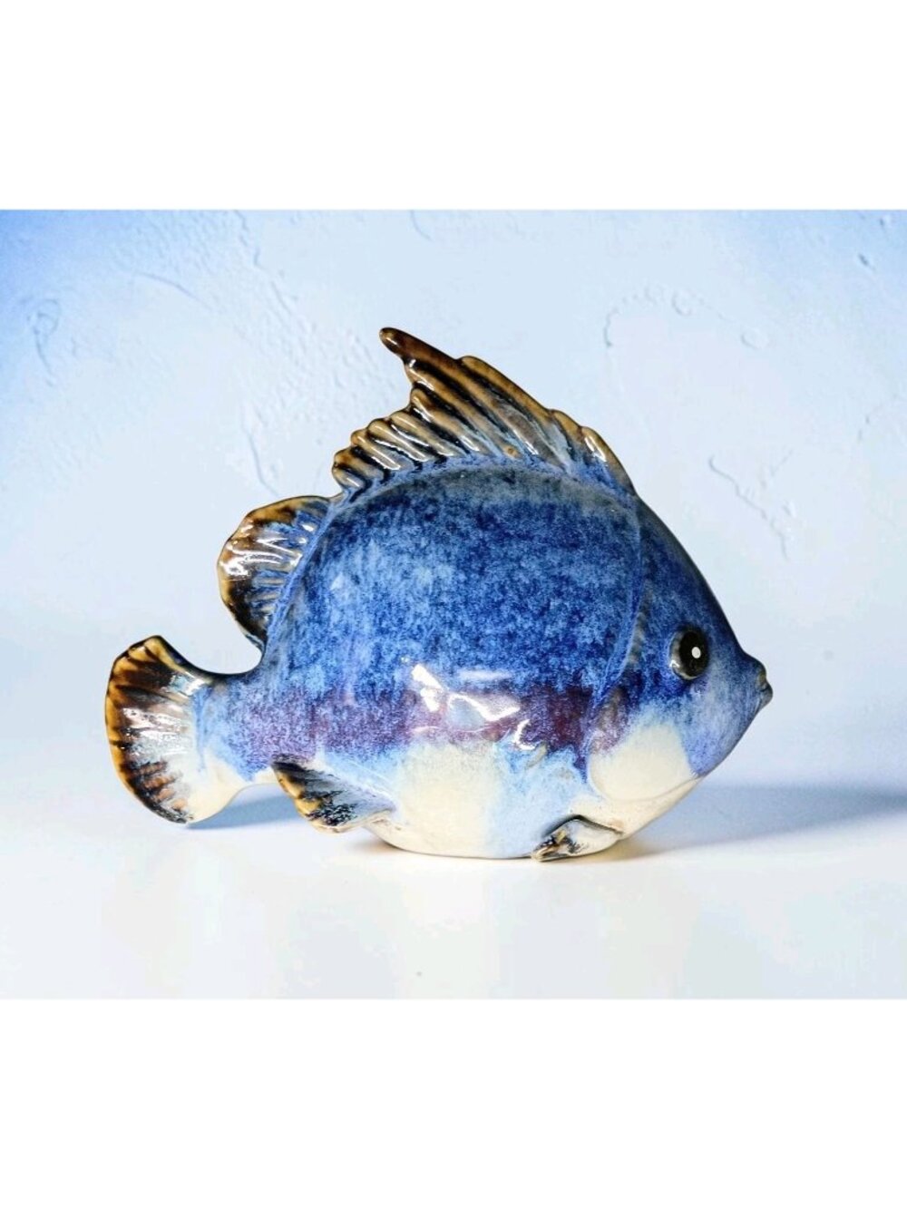 Art Pottery Fish Sculpture Figurine 7.75" Ocean Life Coastal Beachouse READ